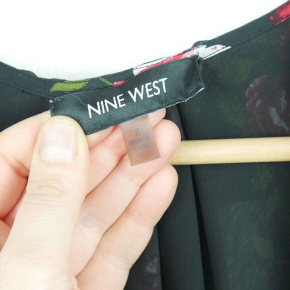 Nine West 8 Wrap Dress Dark Floral Rose Ruffle Sheer Whimsigoth Boho Feminine - Picture 6 of 7